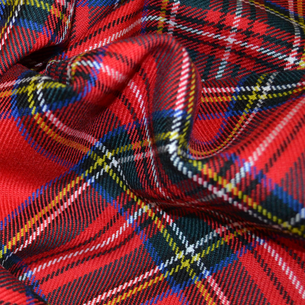 Mediumweight tartan fabric from Yorkshire Fabric, featuring a classic plaid pattern and balanced durability, ideal for creating stylish garments like skirts and blazers with a versatile, comfortable feel.