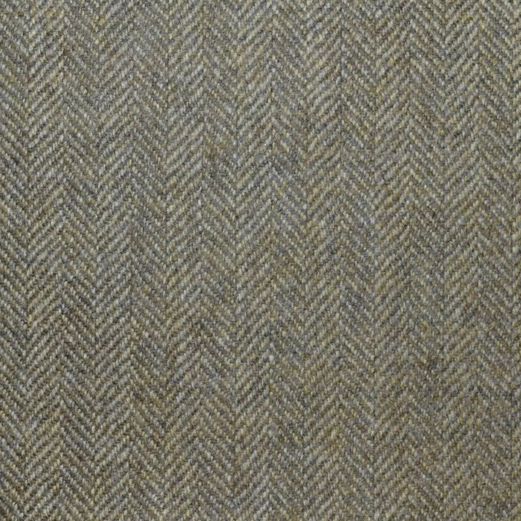 Moss Green and Beige Herringbone Lambswool & Cashmere Jacketing Yorkshire Fabric