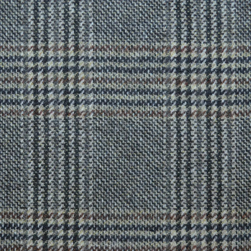 Grey/Brown with Tan Glen Check Lambswool & Cashmere Jacketing Yorkshire Fabric