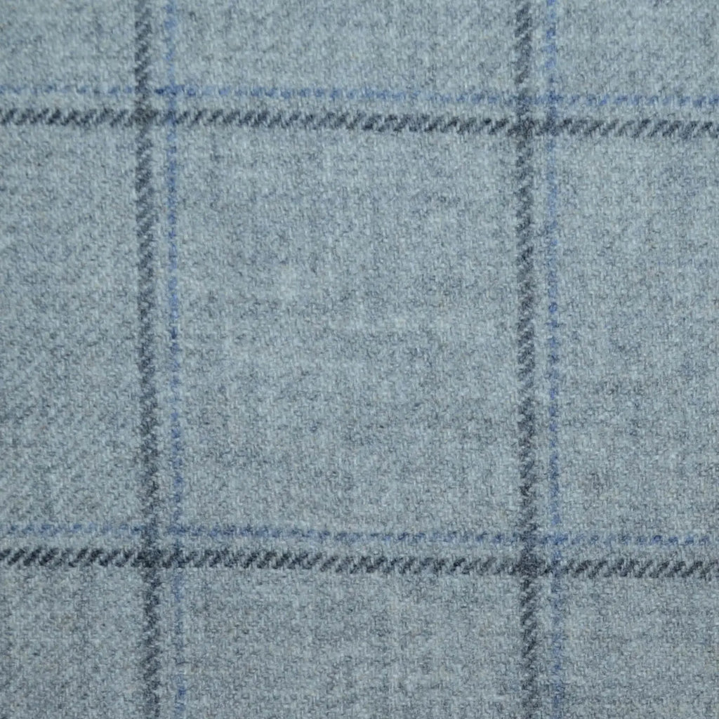 Light Grey with Dark Grey and Blue Double Check Lambswool & Cashmere Jacketing Yorkshire Fabric