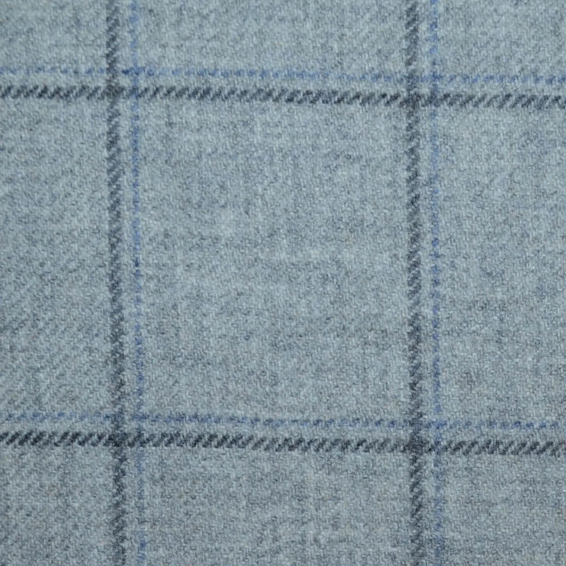 Light Grey with Dark Grey and Blue Double Check Lambswool & Cashmere Jacketing Yorkshire Fabric