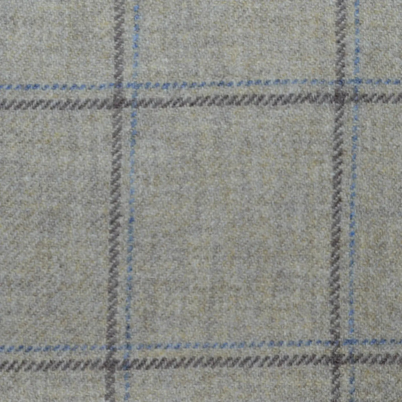 Beige with Dark Brown and Blue Double Check Lambswool & Cashmere Jacketing Yorkshire Fabric