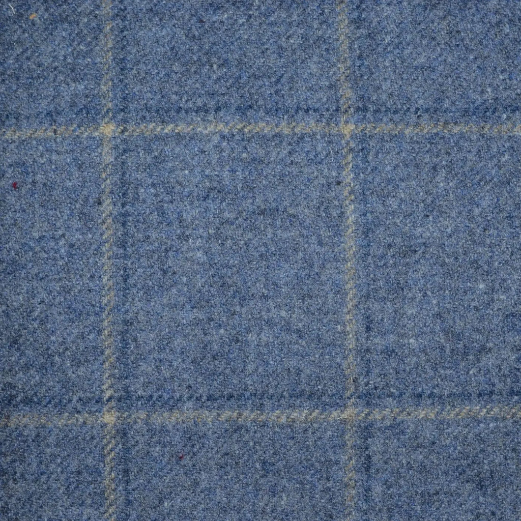 Light Blue with Grey and Dark Blue Double Check Lambswool & Cashmere Jacketing Yorkshire Fabric