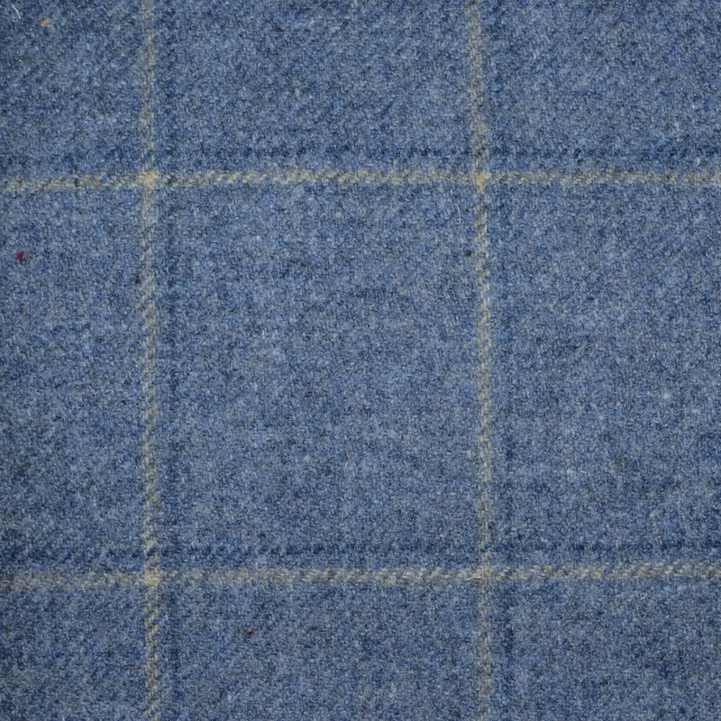 Light Blue with Grey and Dark Blue Double Check Lambswool & Cashmere Jacketing Yorkshire Fabric