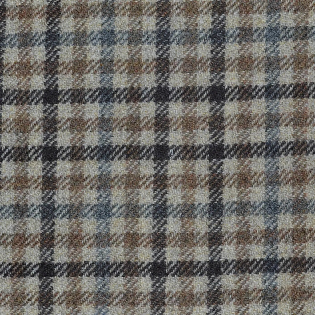 Beige, Tan and Dark Brown Gun Check Lambswool & Cashmere Jacketing Yorkshire Fabric