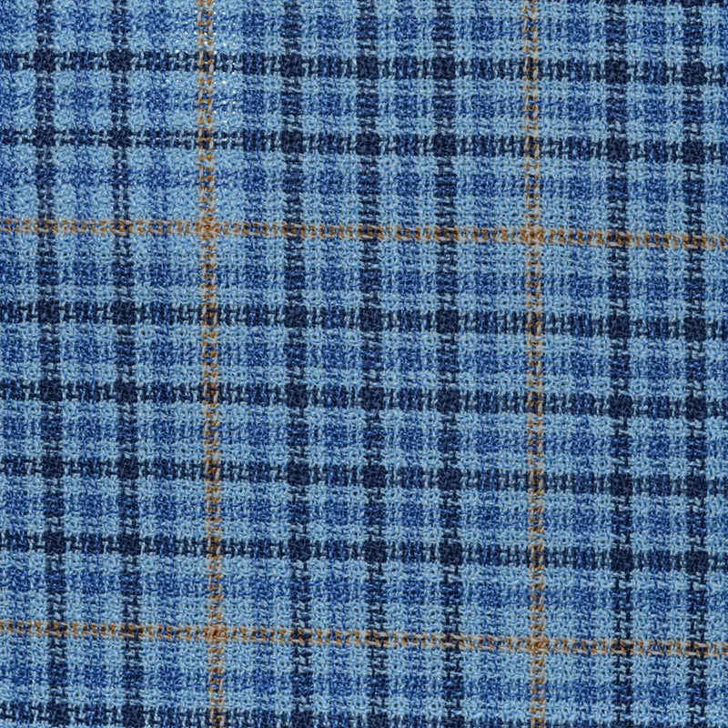 Light Blue Gun Club with Mustard Windowpane 1 3/4 x 2 1/8 Inch Lightweight MESH Jacketings by Holland and Sherry Yorkshire Fabric