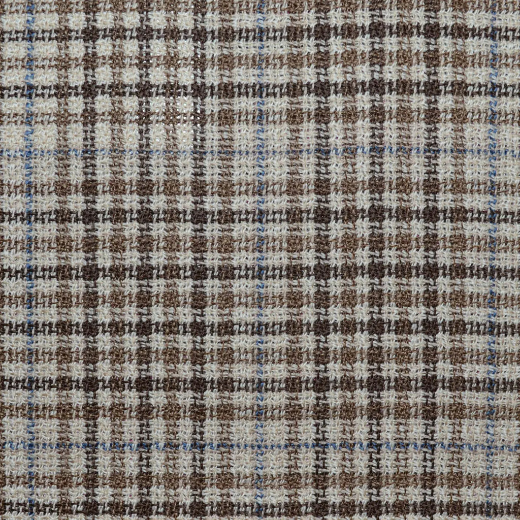 Tan Gun Club with Grey Windowpane 1 3/4 x 2 1/8 Inch Lightweight MESH Jacketings by Holland and Sherry Yorkshire Fabric