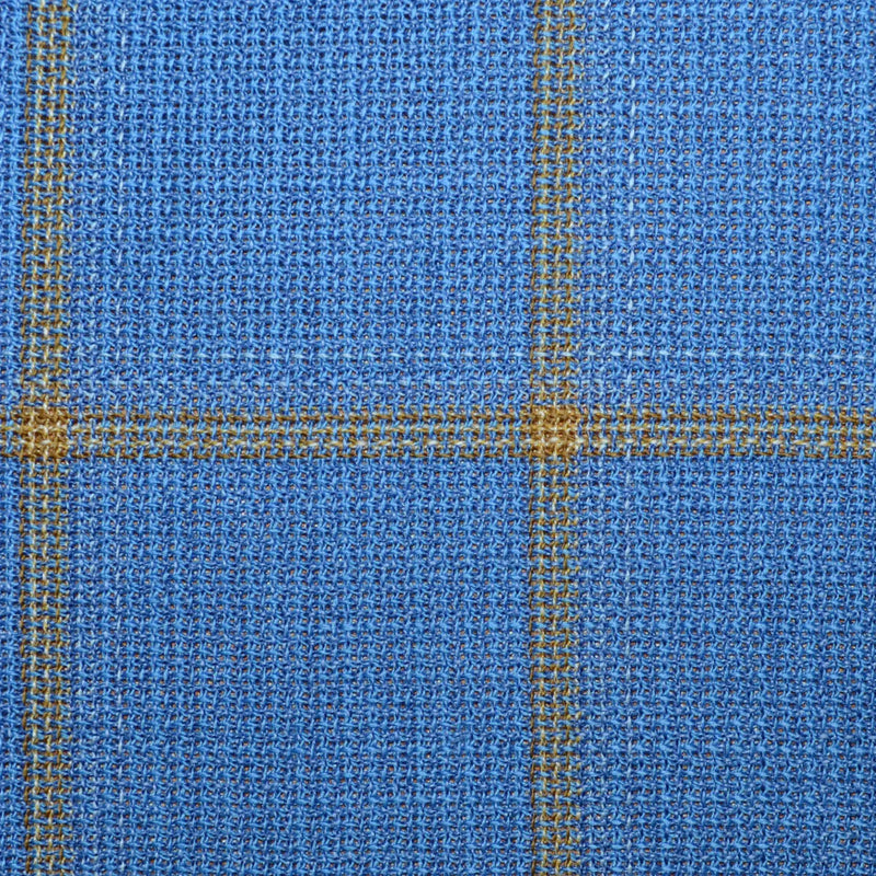 Cornflower Blue/Mustard Unbalanced Windowpane 2 x 2 5/8 Inch Lightweight MESH Jacketings by Holland and Sherry Yorkshire Fabric