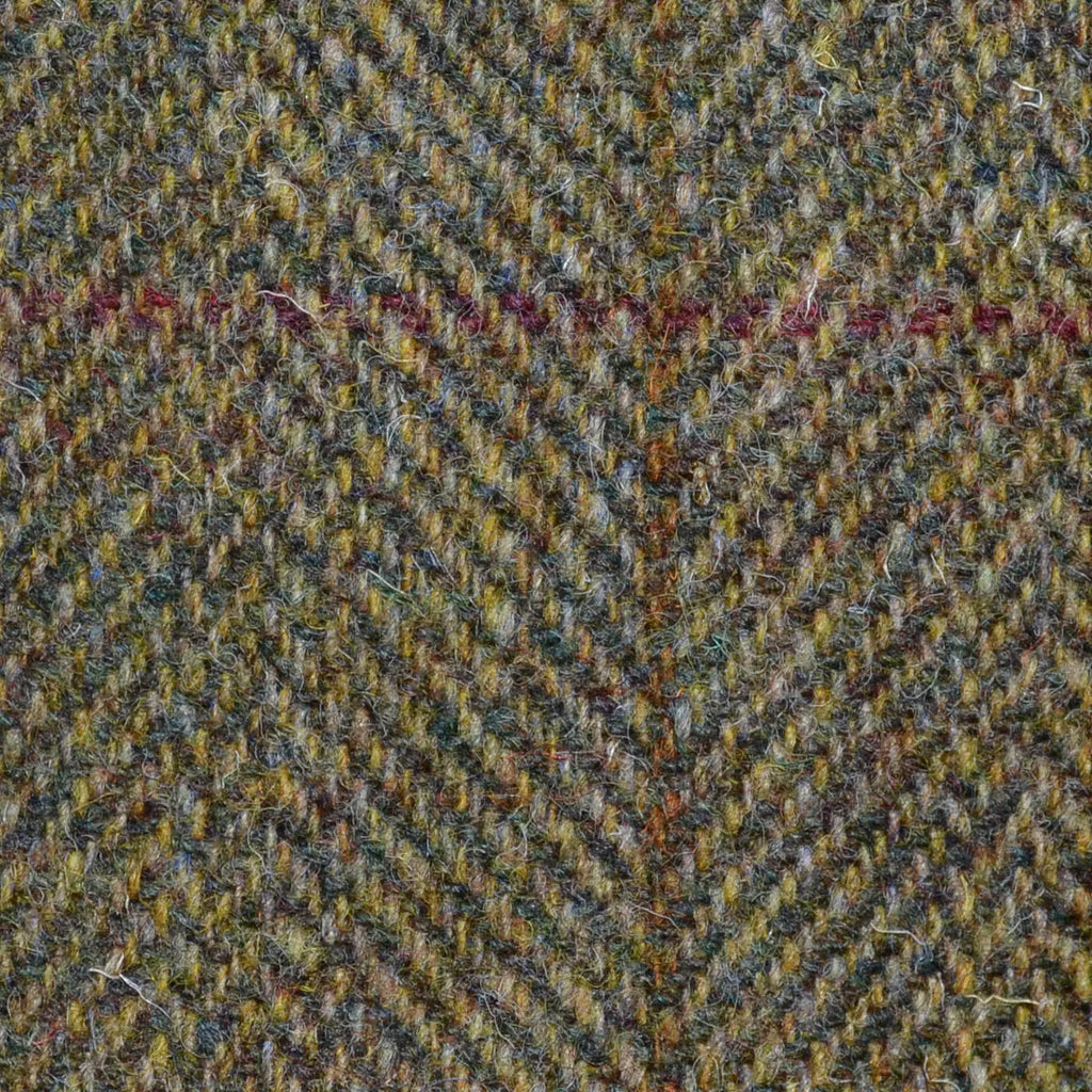 Green Heather Herringbone with Windowpane Check All Wool Harris Tweed for Holland & Sherry Yorkshire Fabric