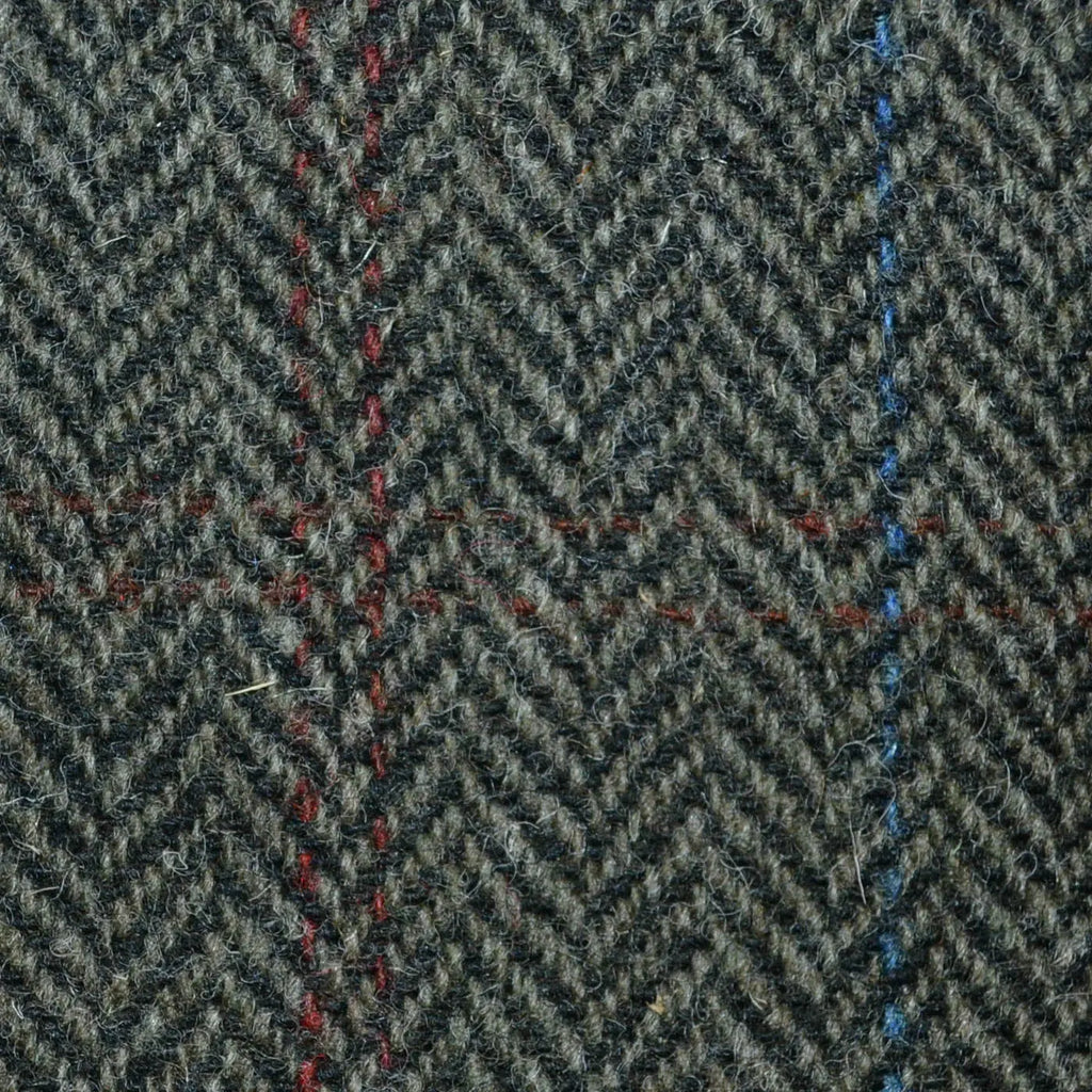 Dark Green Herringbone with Windowpane Check All Wool Harris Tweed for Holland & Sherry Yorkshire Fabric