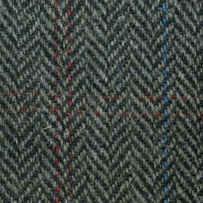 Dark Green Herringbone with Windowpane Check All Wool Harris Tweed for Holland & Sherry Yorkshire Fabric