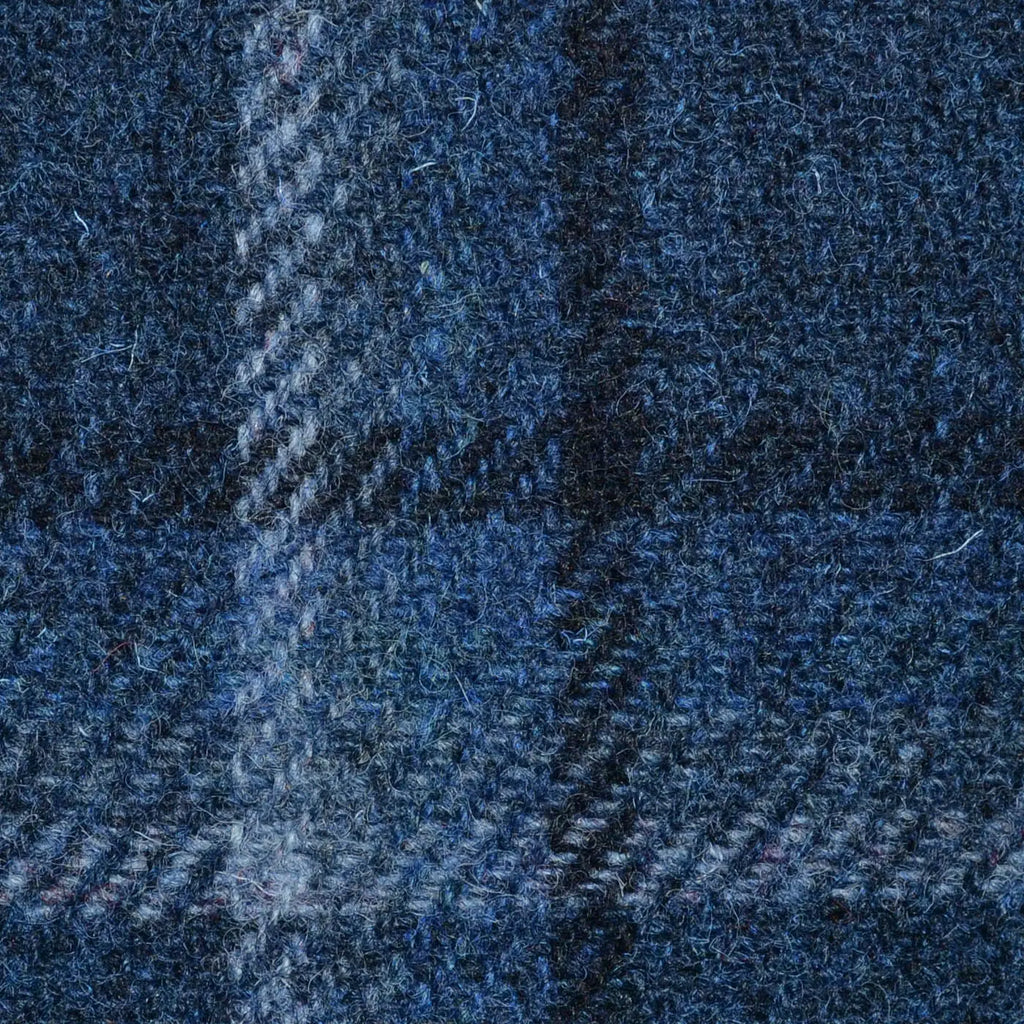 Blue Block Check with Ombre Windowpane Check All Wool Harris Tweed for Holland & Sherry Yorkshire Fabric