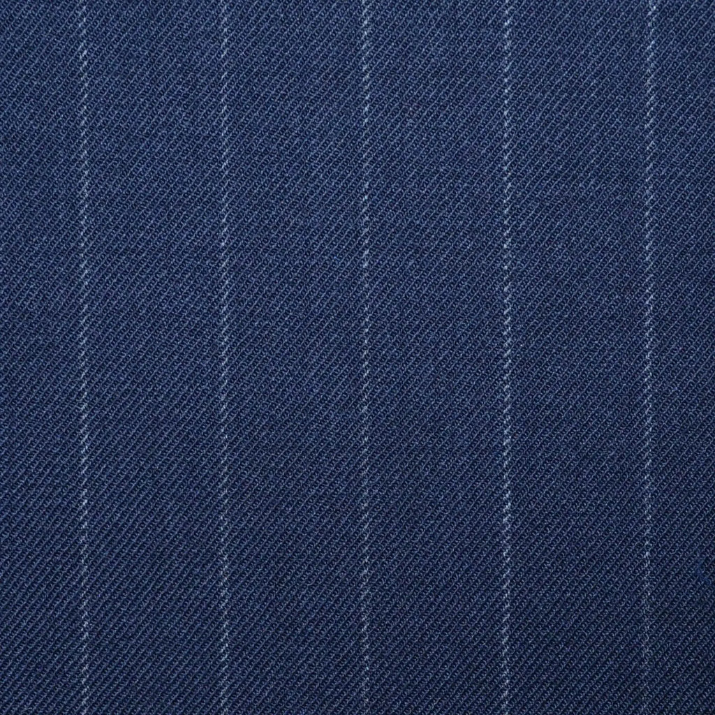 Dark Navy Blue Chalk Stripe Super 100's All Wool Worsted Suiting By Holland & Sherry Yorkshire Fabric