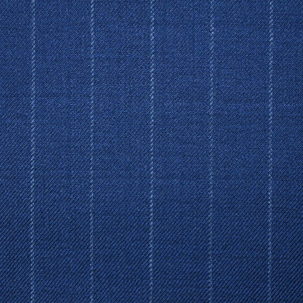 Navy Blue Chalk Stripe Super 100's All Wool Worsted Suiting By Holland & Sherry Yorkshire Fabric