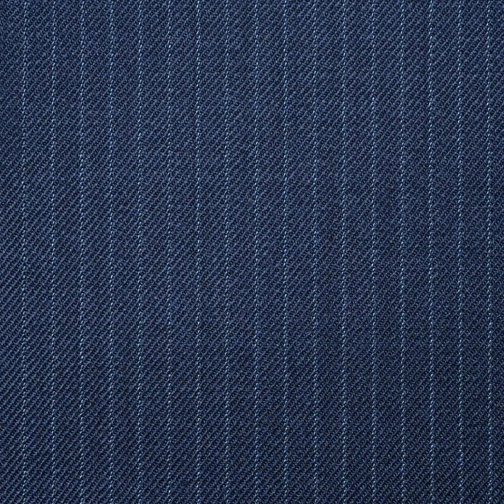 Dark Navy Blue Narrow Lace Line Stripe Super 100's All Wool Worsted Suiting By Holland & Sherry Yorkshire Fabric