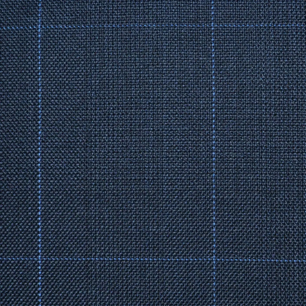 Midnight Blue Split Matt Glen Check Super 100's All Wool Worsted Suiting By Holland & Sherry Yorkshire Fabric