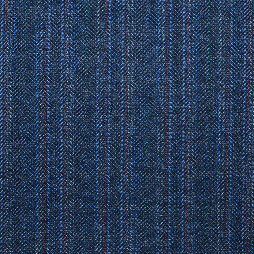 Dark Blue with Red Stripe All Wool Vintage Twist Suiting - Yorkshire 