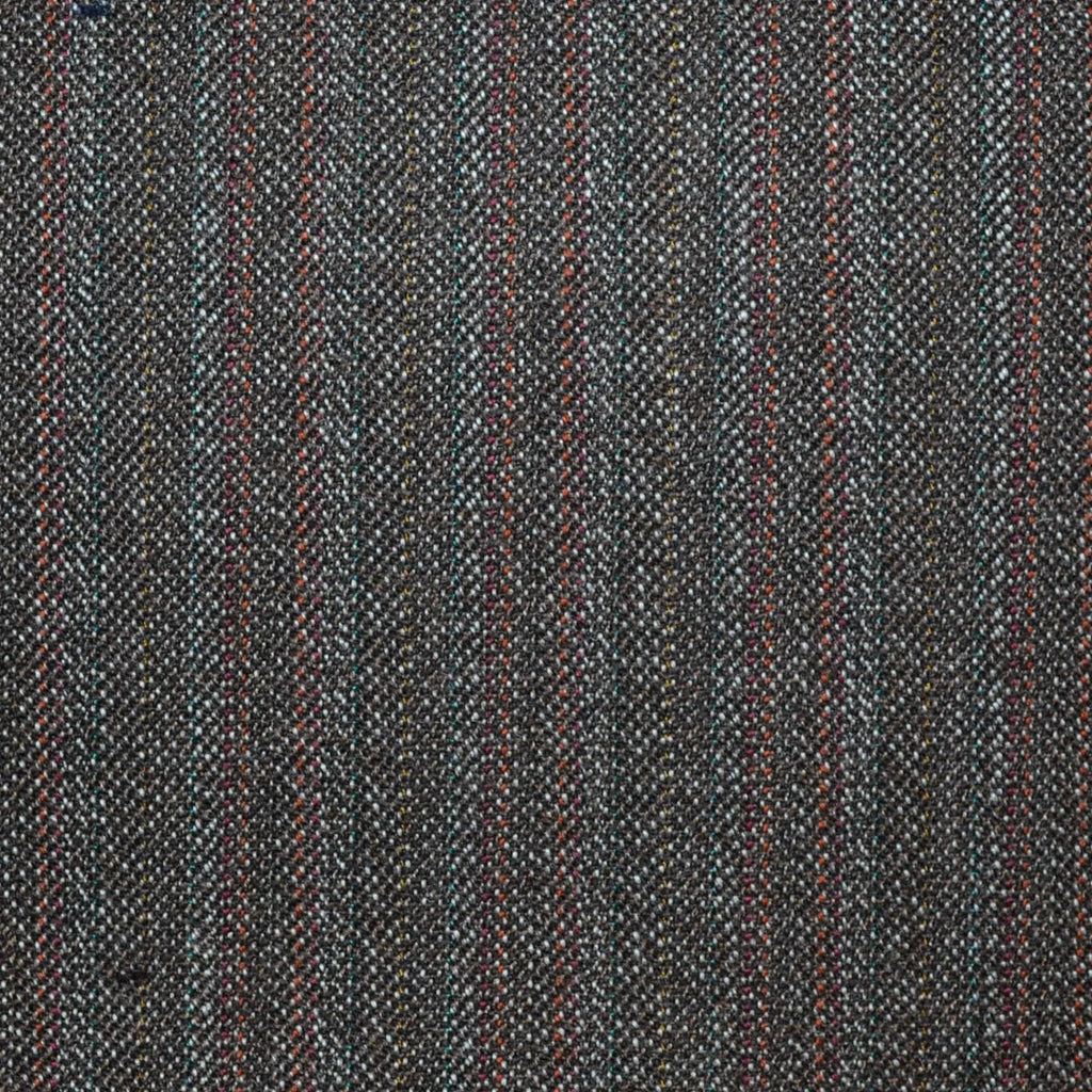 Medium Brown with Red Stripe All Wool Vintage Twist Suiting - 