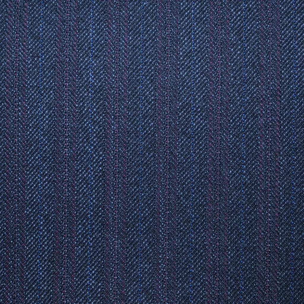 Midnight Blue Classic Stripe All Wool Vintage Twist Suiting Yorkshire Fabric