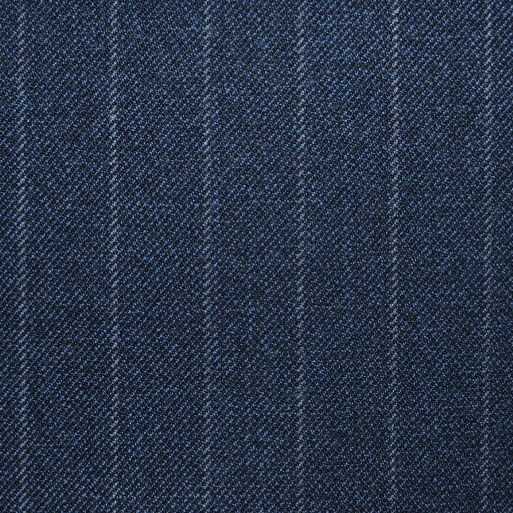 Medium Blue London Stripe All Wool Vintage Twist Suiting Yorkshire Fabric