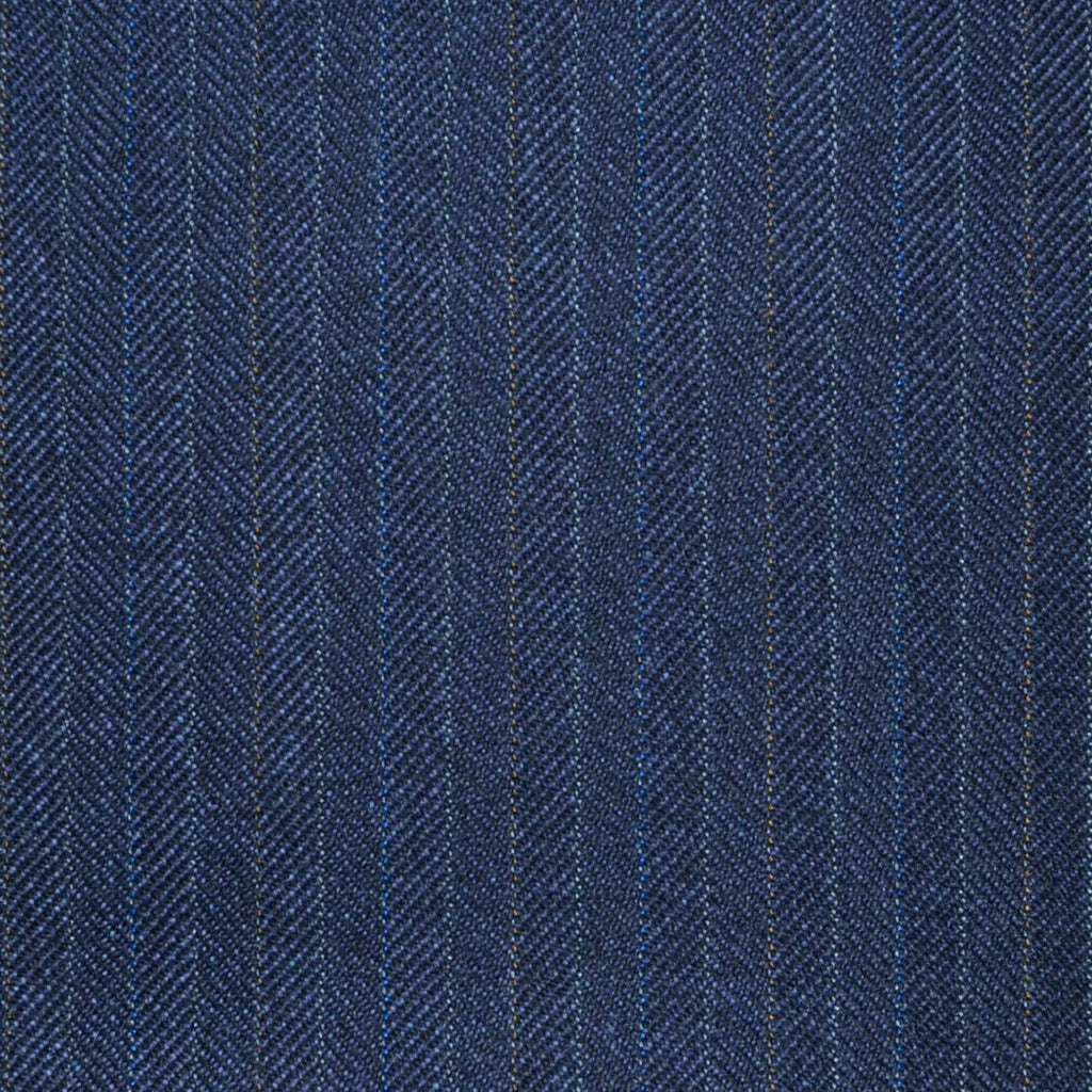 Navy Blue Subtle Herringbone Stripe All Wool Vintage Twist Suiting Yorkshire Fabric