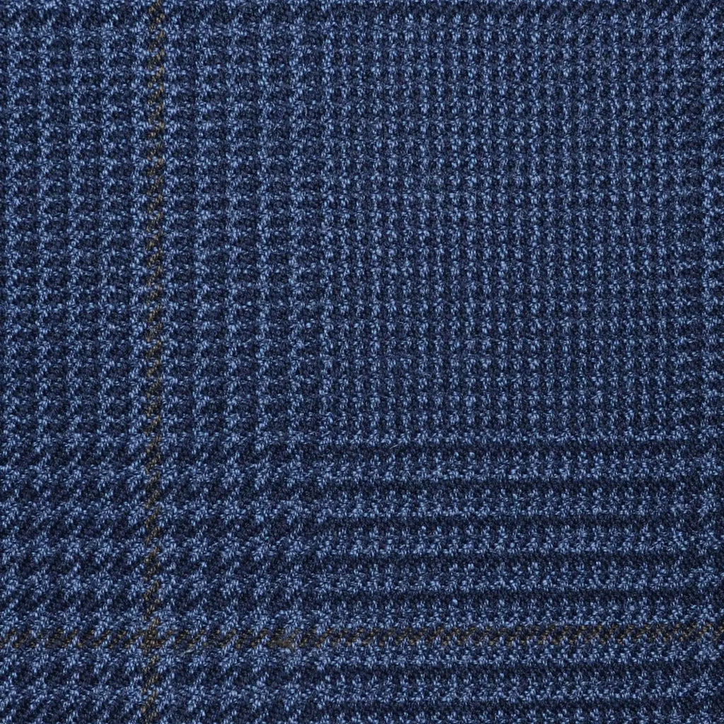 Medium Blue Large Glen Check All Wool Vintage Twist Suiting Yorkshire Fabric