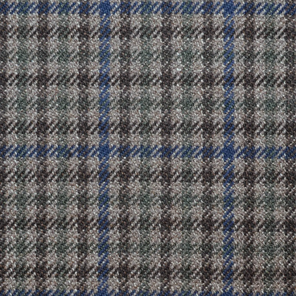 Brown with Green and Blue Gun Check All Wool Vintage Twist Suiting Yorkshire Fabric