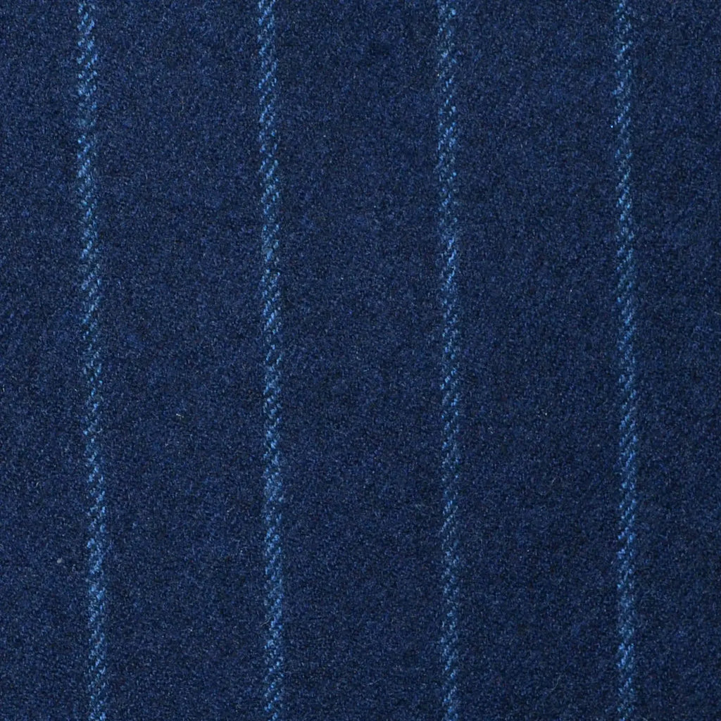 Navy Blue Wide Chalk Stripe Super 120's All Wool Flannel Suiting Yorkshire Fabric