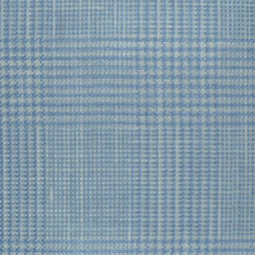 Pale Blue Glen Check Wool, Silk & Linen Jacketing Yorkshire Fabric