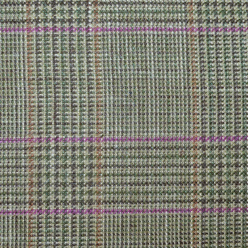 Moss Green Glen Check Wool, Silk & Linen Jacketing Yorkshire Fabric