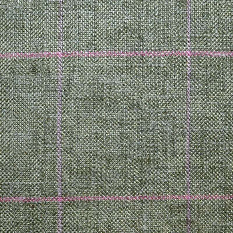 Moss Green Check Wool, Silk & Linen Jacketing Yorkshire Fabric