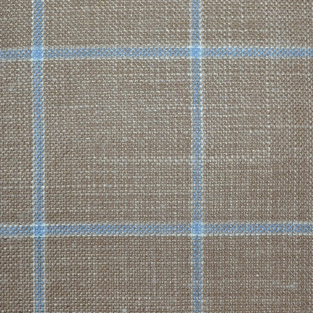 Camel Classic Windowpane Check Wool, Silk & Linen Jacketing Yorkshire Fabric