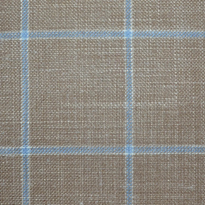 Camel Classic Windowpane Check Wool, Silk & Linen Jacketing Yorkshire Fabric