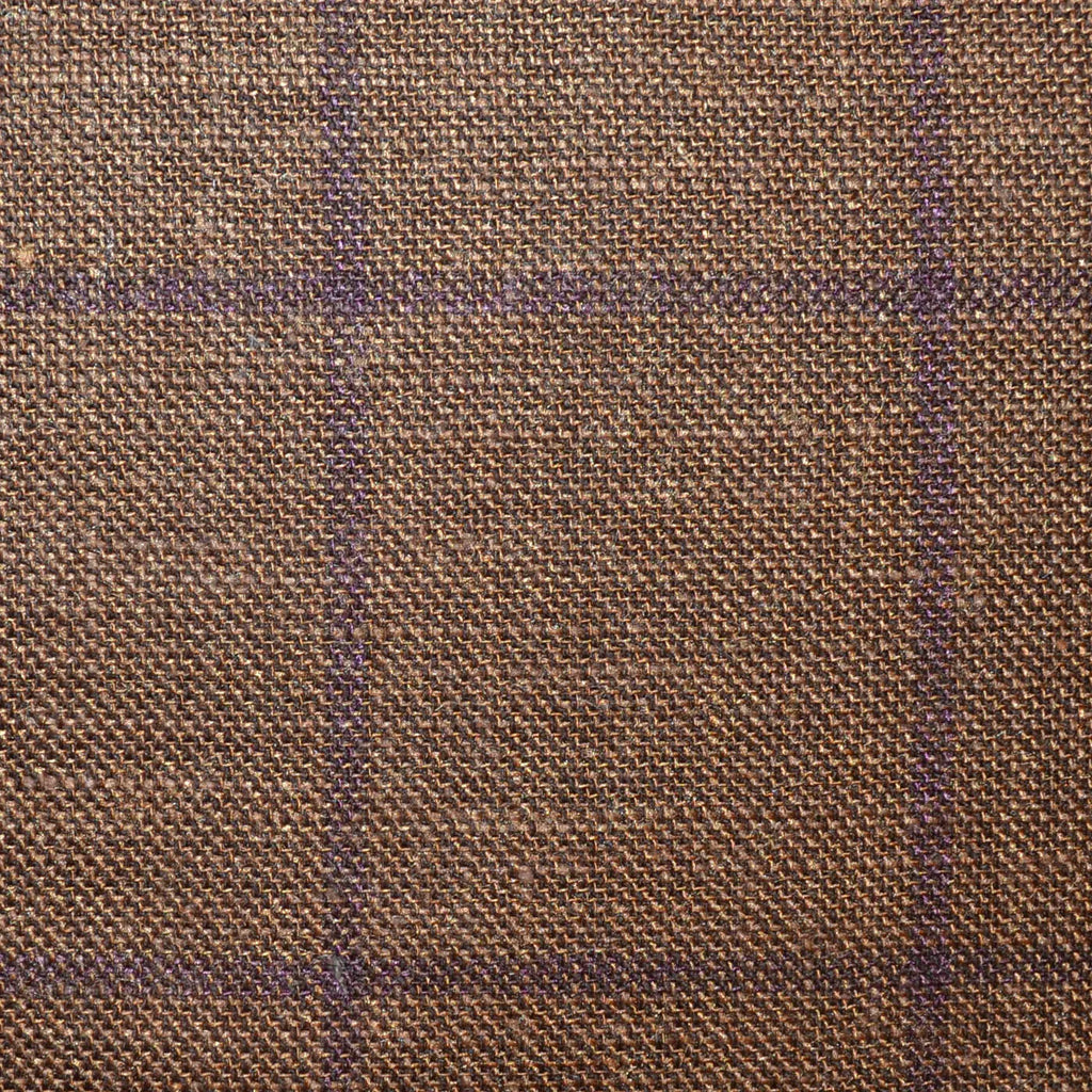 Medium Brown with Dark Brown Bold Windowpane Check Wool, Silk & Linen Jacketing Yorkshire Fabric