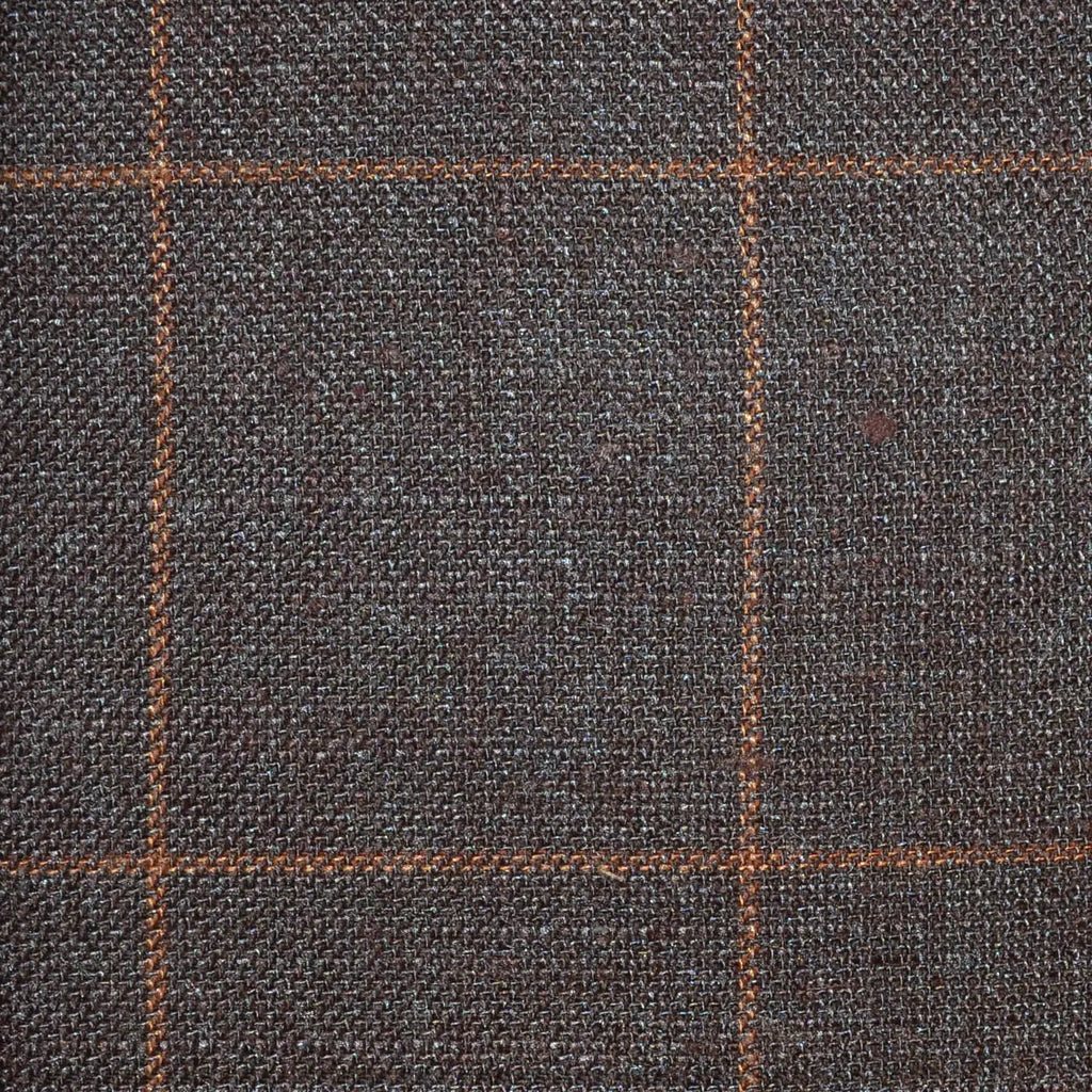 Dark Brown with Tan Windowpane Check Wool, Silk & Linen Jacketing Yorkshire Fabric