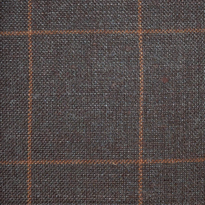 Dark Brown with Tan Windowpane Check Wool, Silk & Linen Jacketing Yorkshire Fabric