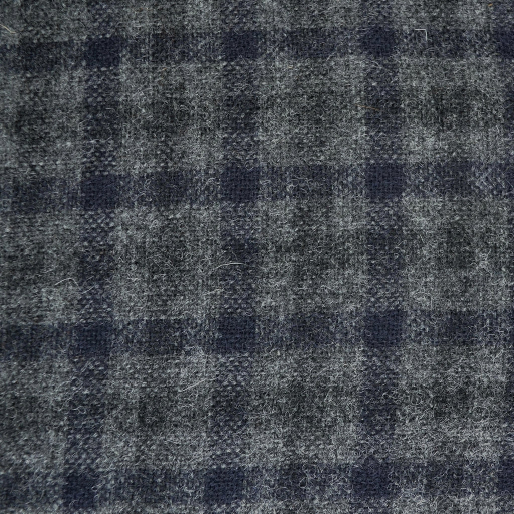 Medium Grey with Navy Blue and Dark Grey Block Check All Wool Tweed - 2.00 Metres