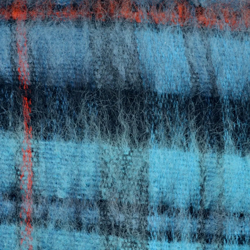 Light Blue with Black and Orange Tartan Plaid Check Boiled Wool & Mohair Italian Coating - 3.00 Metres