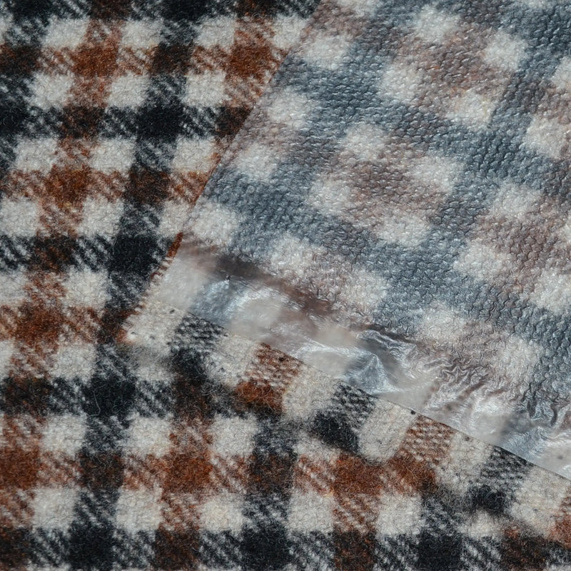 Ecru, Tan and Dark Navy Box Check Lambswool & Cashmere Jacketing with Storm System Protective Membrane- 2.0 Metres