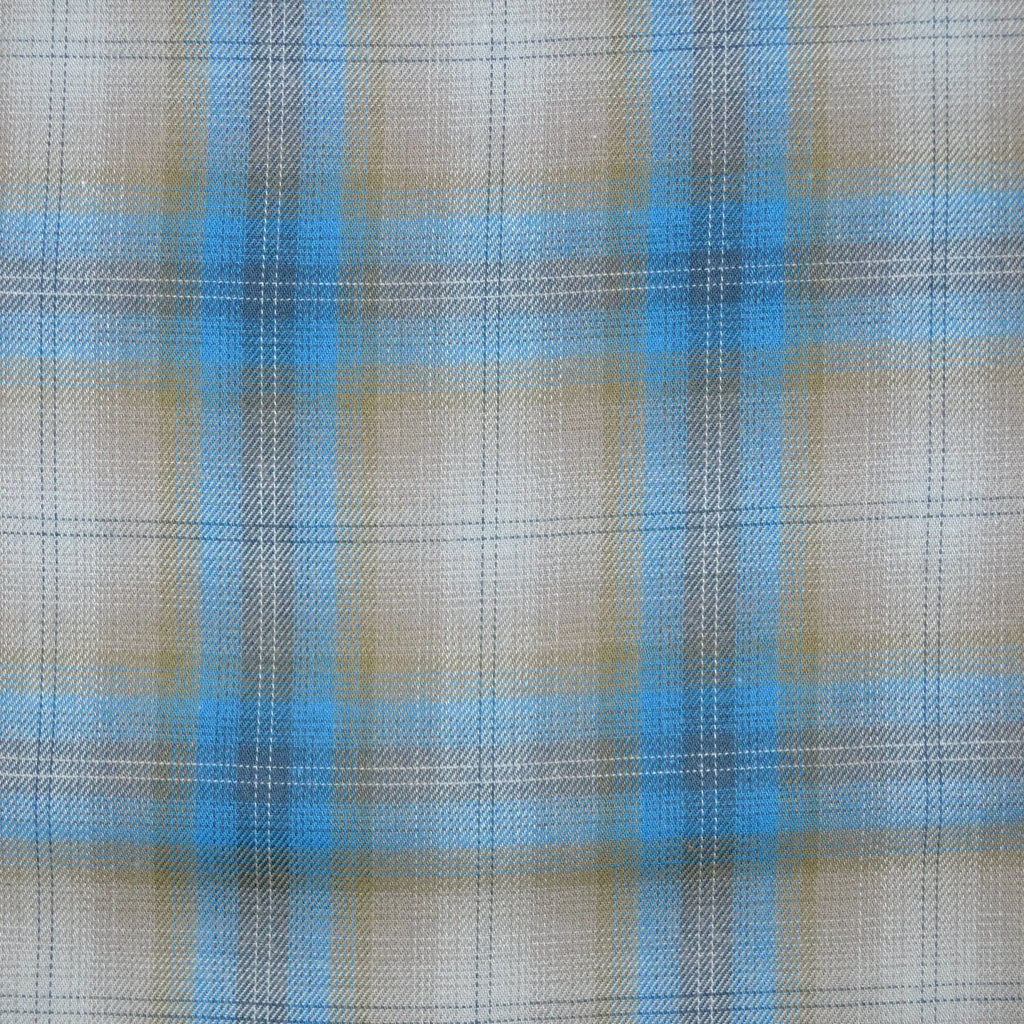 Grey with Blue and Sand Plaid Check Brushed Check Cotton Shirting - 1.00 Metre