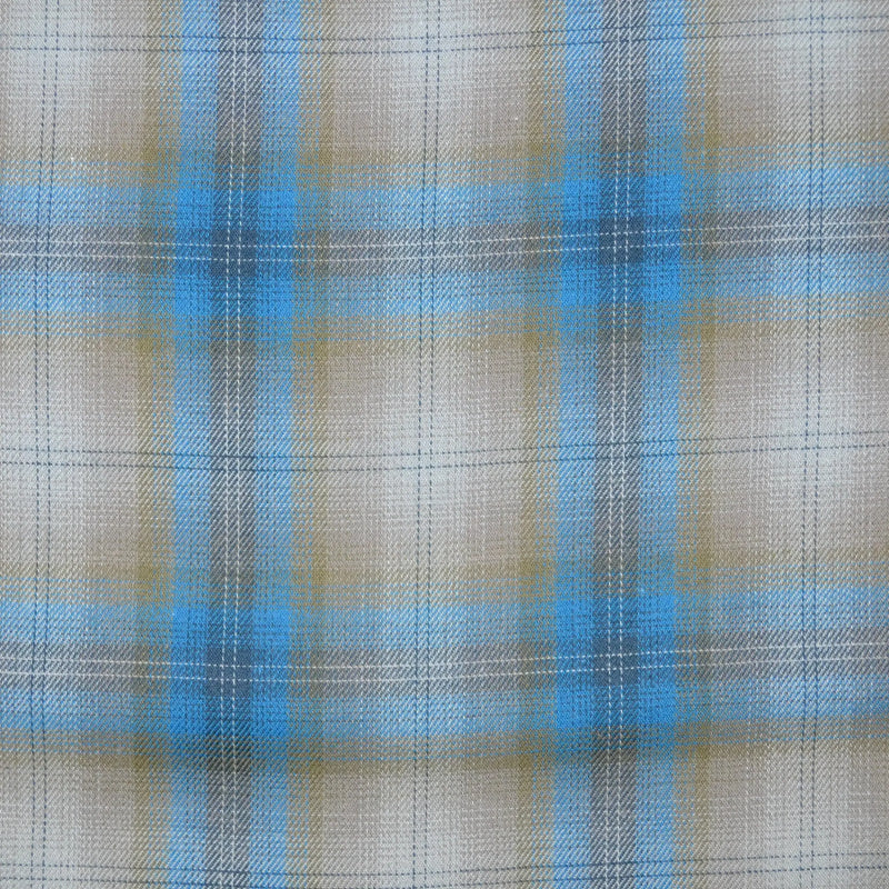 Grey with Blue and Sand Plaid Check Brushed Check Cotton Shirting - 1.00 Metre