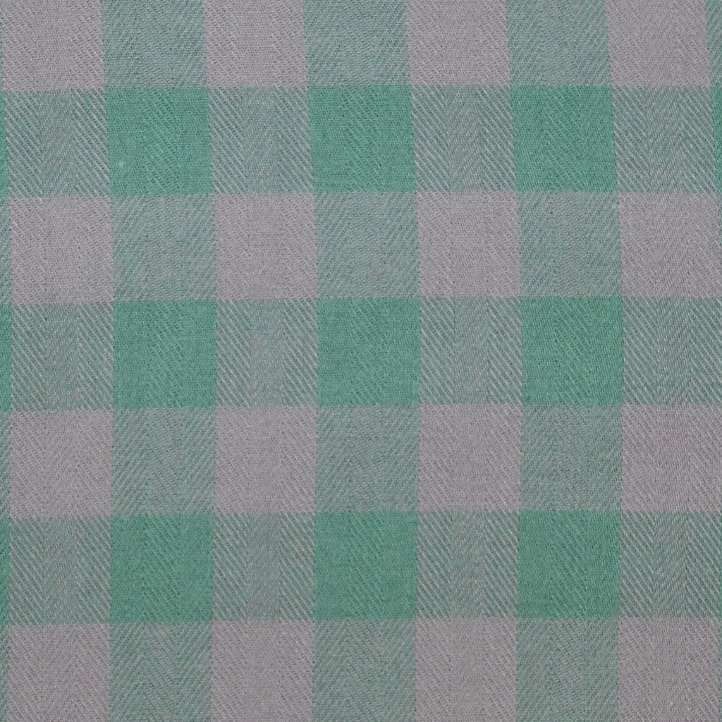 Grey with Green Herringbone Box Check Brushed Check Cotton Shirting - 1.00 Metre