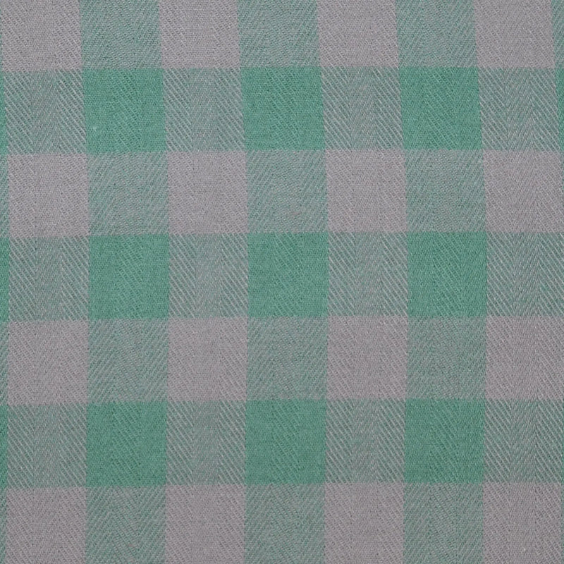 Grey with Green Herringbone Box Check Brushed Check Cotton Shirting - 1.00 Metre