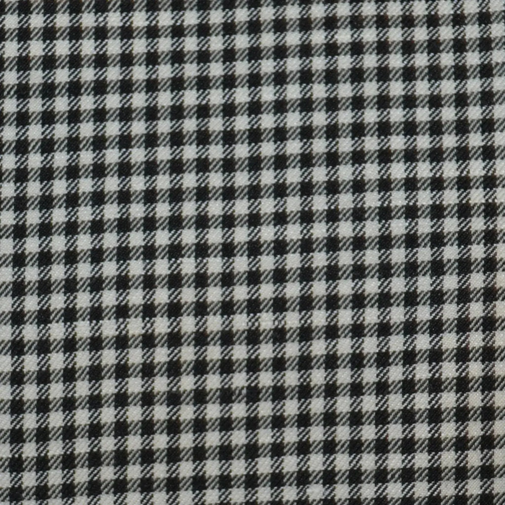 Black and White Small Check Wool & Linen Suiting Fabric - 2.00 Metres