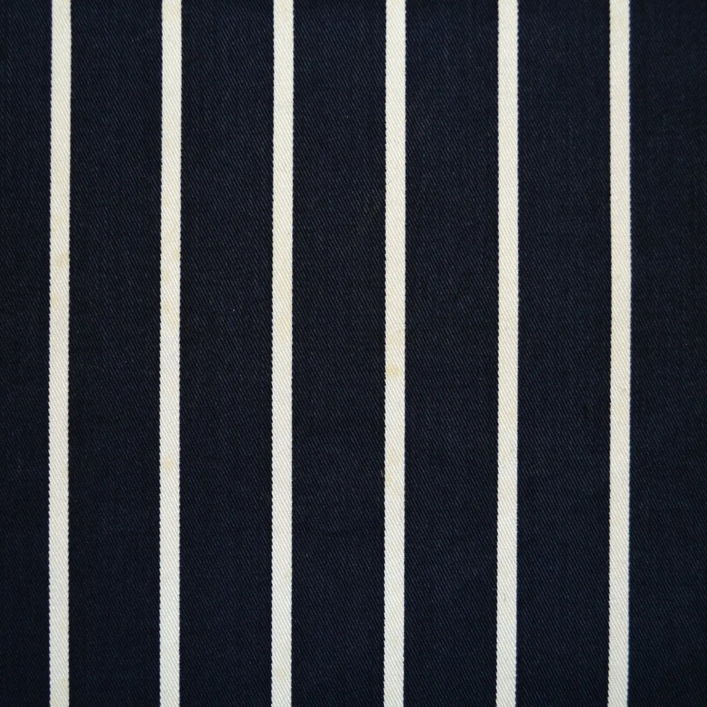 Dark Navy Blue and White Butcher Stripe 100% Polyester Suiting - 2.00 Metres Yorkshire Fabric