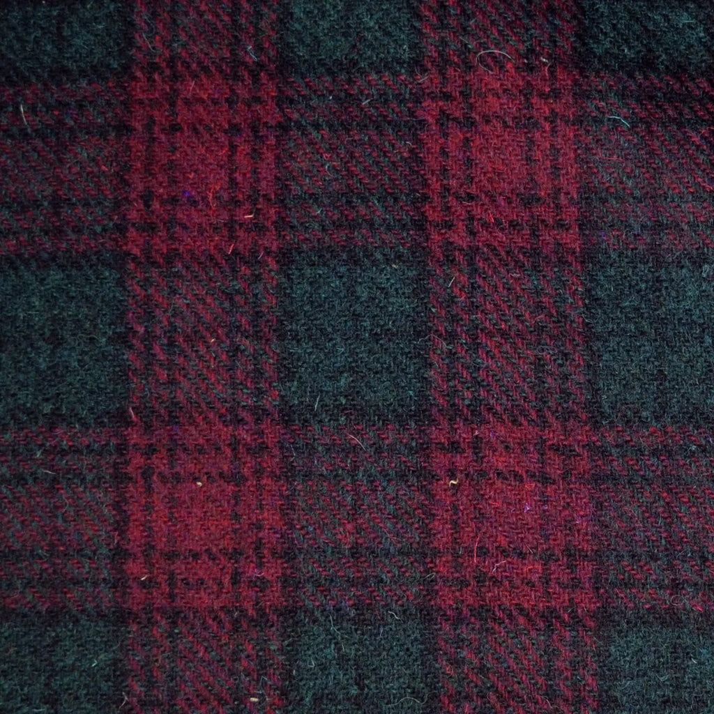 Moss Green and Red Check Harris Tweed - 2.00 Metres Yorkshire Fabric