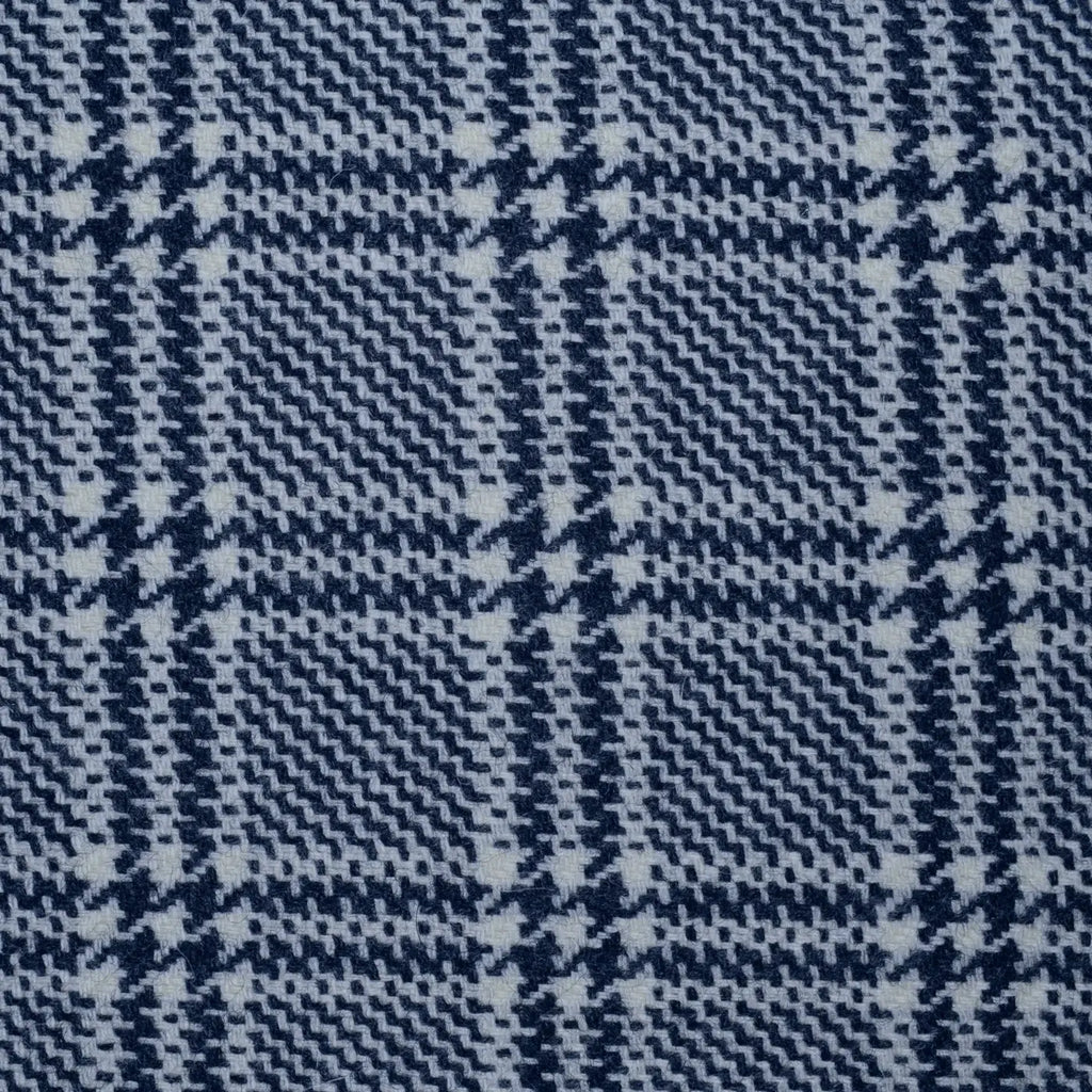 Silver Grey with Navy Blue Plaid Check Lambswool Tweed - 2.00 Metres Yorkshire Fabric