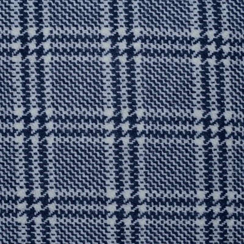 Silver Grey with Navy Blue Plaid Check Lambswool Tweed - 2.00 Metres Yorkshire Fabric