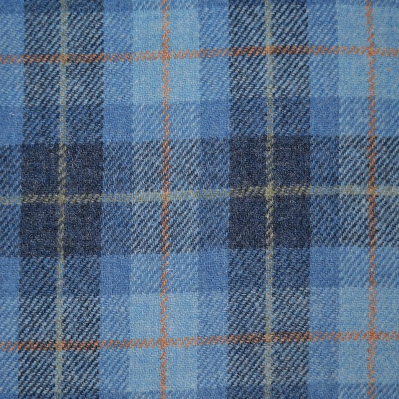 Medium Blue and Navy Plaid Check with Ombre and Beige Windowpane Check All Wool Harris Tweed - 2.00 Metres Yorkshire Fabric