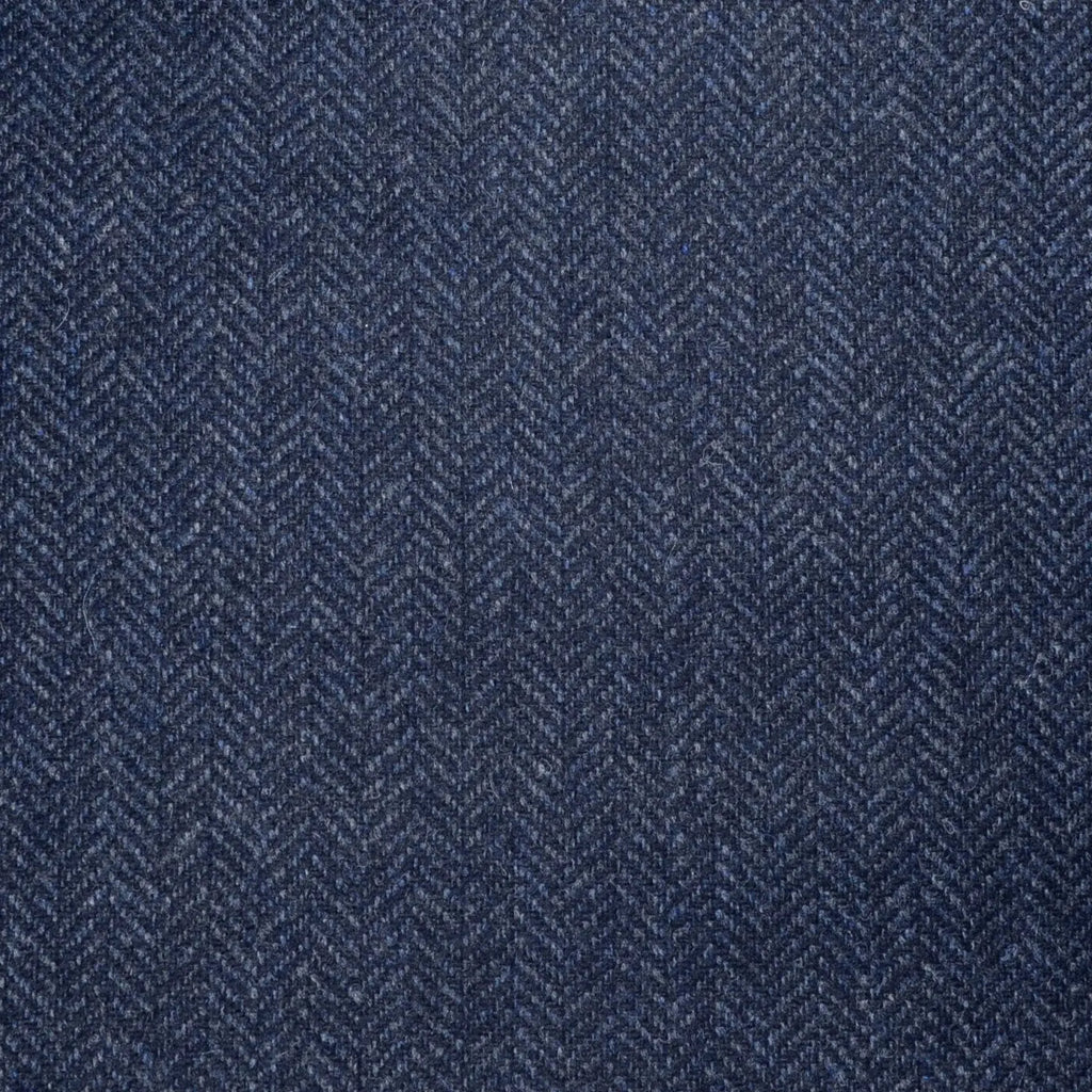 Dark Denim Blue Herringbone Lambswool Tweed - 2.00 Metres Yorkshire Fabric